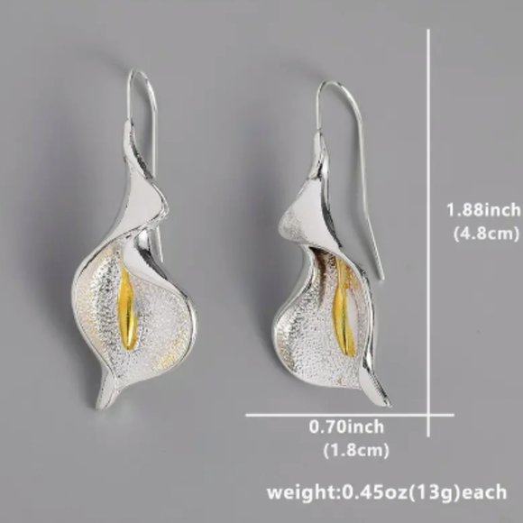 Gold Plated Sterling Silver Flower Drop Earrings - Picture 3 of 3